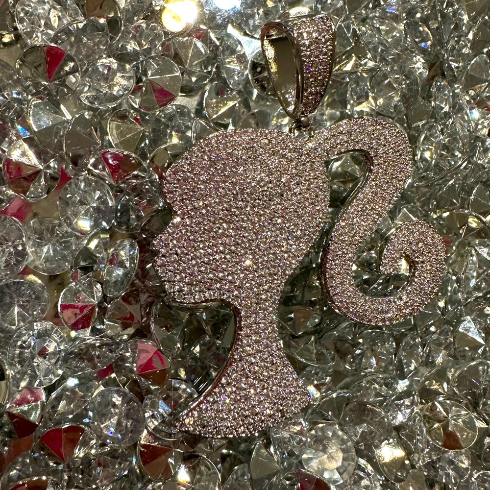 Blinged out Barbie pendant. Silver